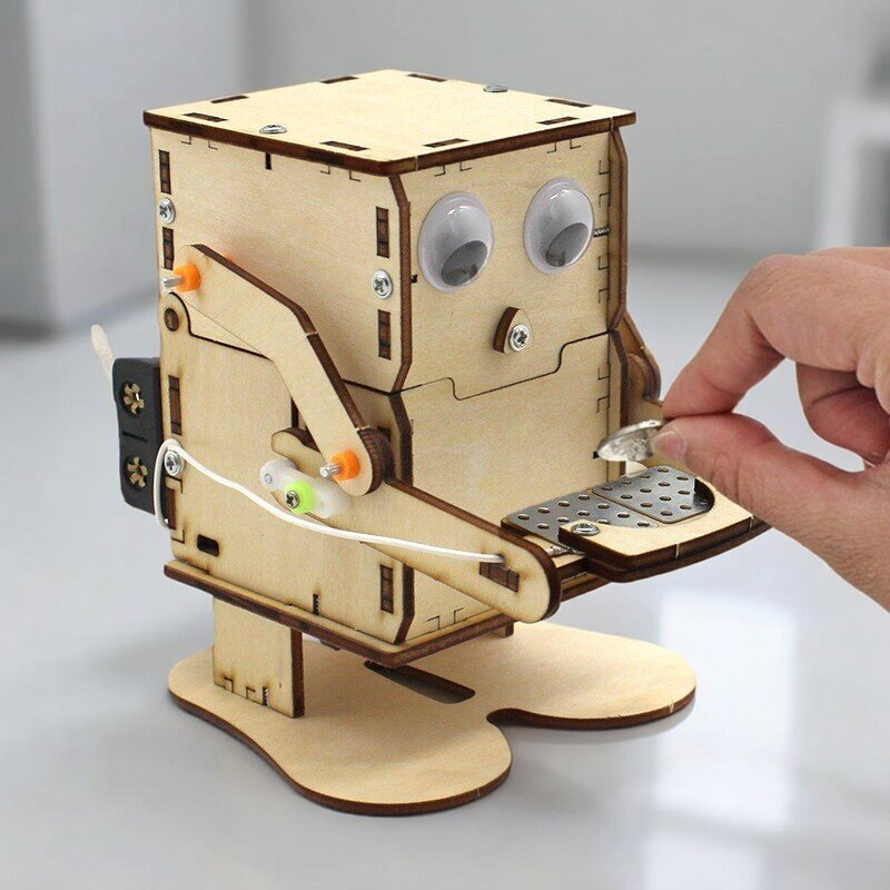 Science Diy Model - Деревянный сборный робот-монетоприемник DIY: модель для